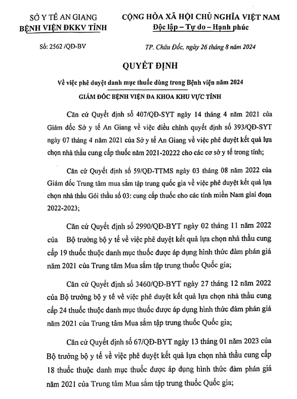 DANH MỤC THUỐC DÙNG TRONG BỆNH VIỆN NĂM 2024-1